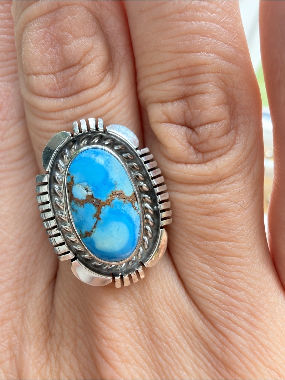 Beautiful Handcrafted 925 Sterling Silver Blue Hills Turquoise Statement Ring